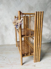 Load image into Gallery viewer, Vintage 70s bamboo cane folding two tier shelf