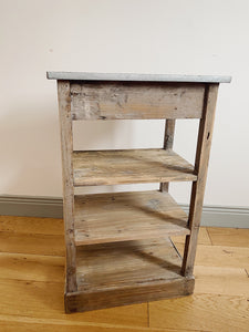 Vintage rustic zinc top console with drawer