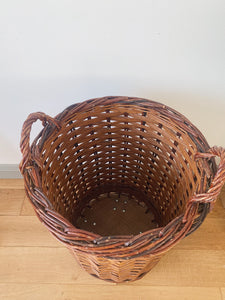 Vintage French bakery tall wicker basket on wheels