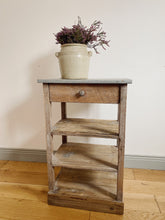 Load image into Gallery viewer, Vintage rustic zinc top console with drawer