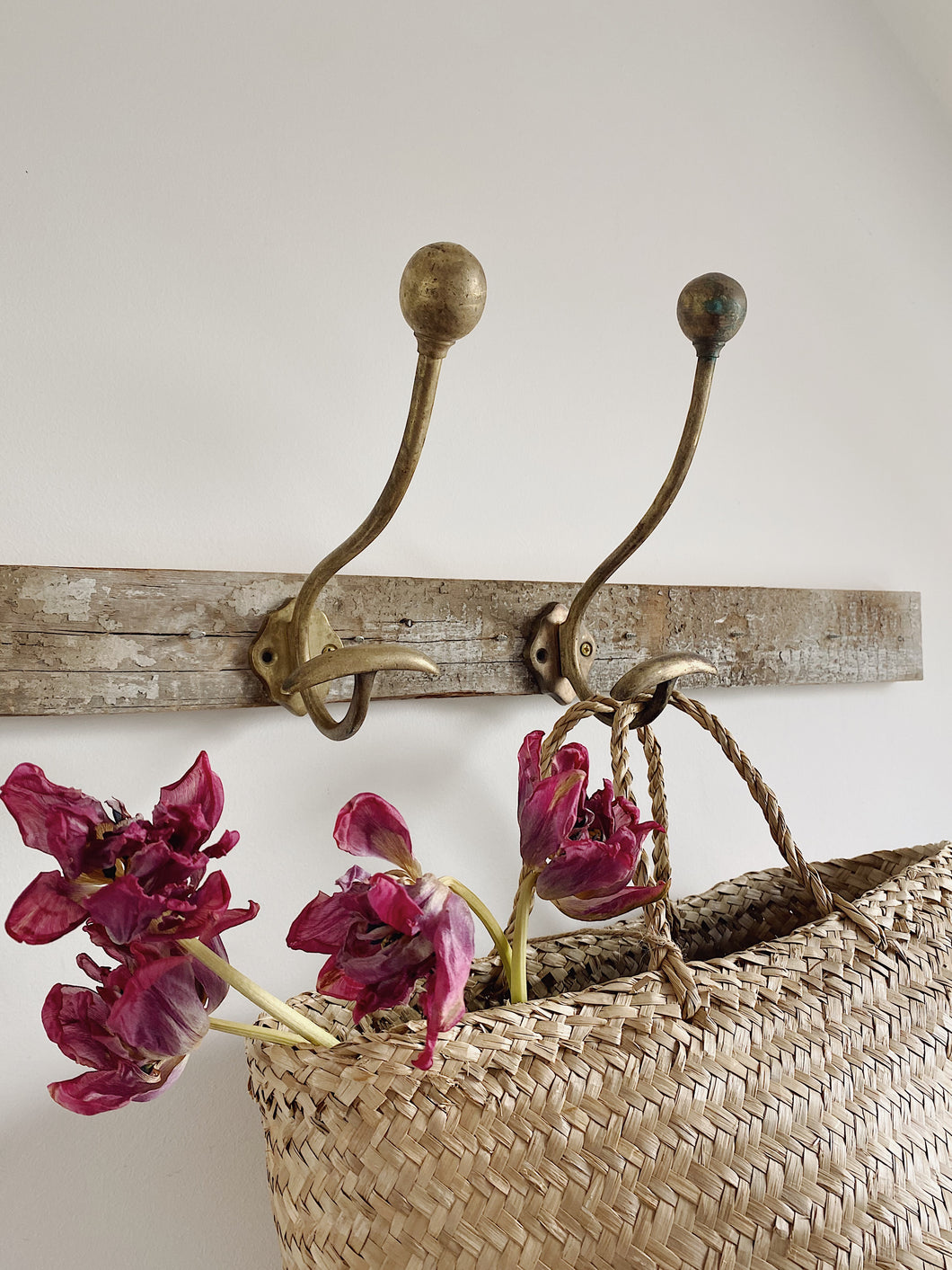 Pair of Antique French brass hat and coat hooks