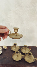 Load image into Gallery viewer, Antique brass octagonal chamberstick candle holders