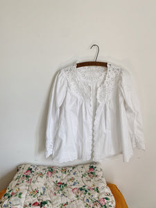 Antique French cotton broderie anglaise blouse (size 10/12)