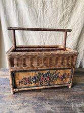 Load image into Gallery viewer, Vintage French wicker and wood magazine stand