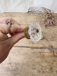 Antique French glass and brass door knobs - pair