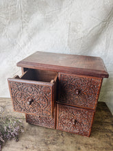 Load image into Gallery viewer, Handmade rosewood carved table top chest of drawers
