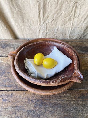 Antique terracotta dairy bowls