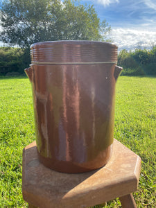 Vintage French large glazed sandstone crock with lid