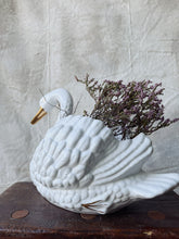 Load image into Gallery viewer, Vintage white ceramic Swan planter with gold accents