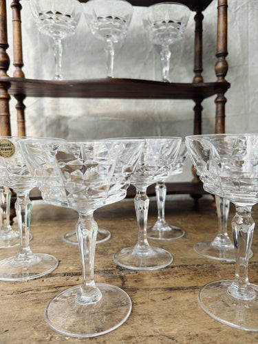 Vintage crystal d’Arques cut glass champagne coupés - set of 10
