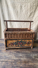 Load image into Gallery viewer, Vintage French wicker and wood magazine stand