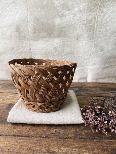 Vintage French 1970s lattice rattan basket