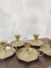 Load image into Gallery viewer, Antique brass octagonal chamberstick candle holders