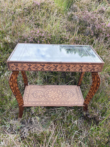 Vintage hand carved wood and mirror top side tables