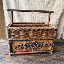 Load image into Gallery viewer, Vintage French wicker and wood magazine stand