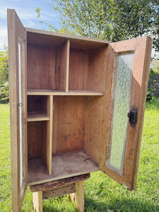 French early 20th century wooden cabinet with textured glass
