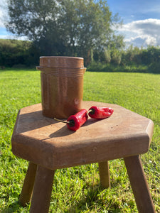 Small vintage French crock jar with lid