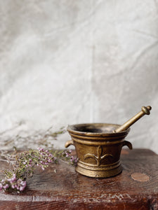 Antique bronze “Fleur de Lys” pestle and mortar