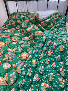 French Antique large hand quilted 1950s bedspread quilt