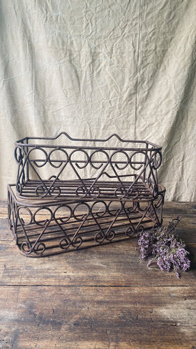 Vintage weathered rustic iron window box trough basket