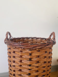 Vintage French bakery tall wicker basket on wheels