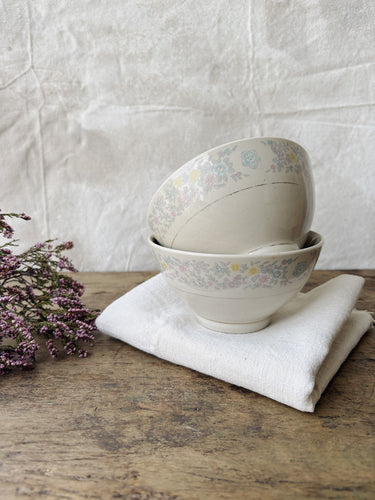 Vintage French ceramic bowls with a floral and gold line decor
