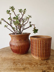 Vintage 1970s French wicker plant pot holders