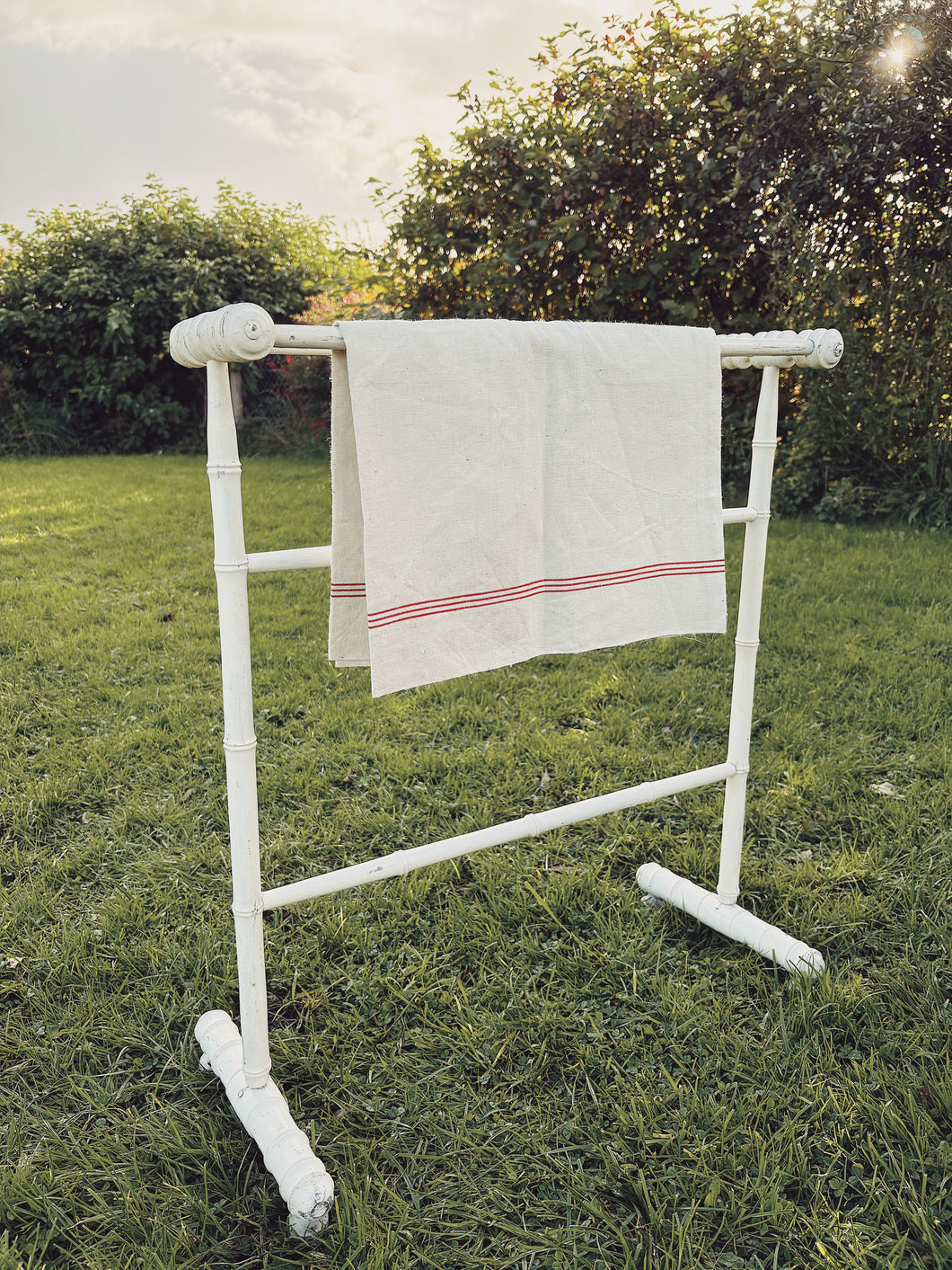 Vintage French painted wood towel stand