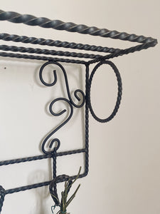 Vintage French Wrought Iron coat hook shelf