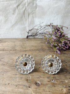 Antique French glass and brass door knobs - pair