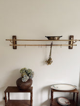 Load image into Gallery viewer, 1920s French brass art deco hat and coat rail or kitchen pot stand and rail