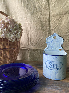 Vintage French enamel salt pot