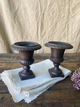 Load image into Gallery viewer, Vintage mini cast iron urns - pair