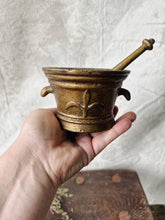 Load image into Gallery viewer, Antique bronze “Fleur de Lys” pestle and mortar