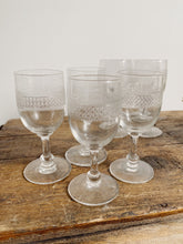 Load image into Gallery viewer, Antique etched wine or apéritif glasses, set in two sizes