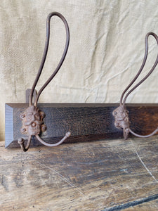 Vintage French hat and coat rack with wire hooks