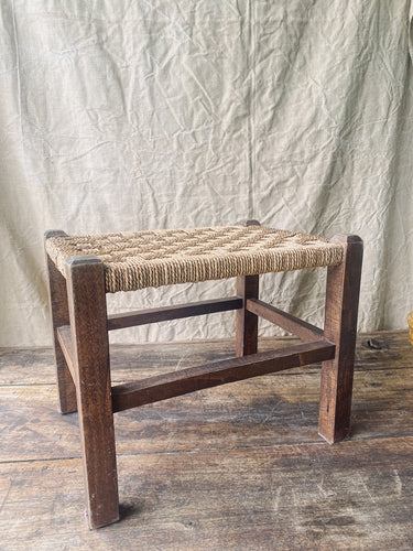 Vintage French 1970s straw raffia stool