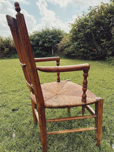 Load image into Gallery viewer, 1940s fruitwood and rush seat armchair