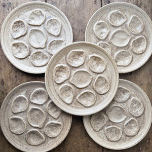 Vintage French sandstone oyster plates - set of 5