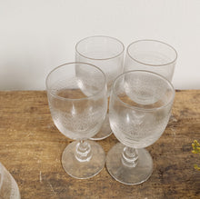 Load image into Gallery viewer, Antique etched wine or apéritif glasses, set in two sizes