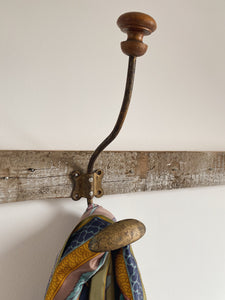 Vintage French metal hat and coat hook with hardwood knob