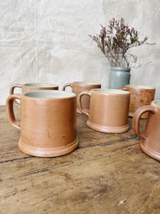Vintage French rustic hand turned stoneware mugs - set of 6