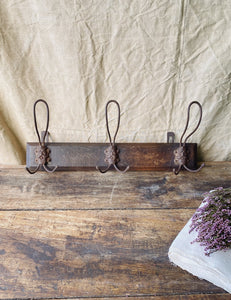 Vintage French hat and coat rack with wire hooks