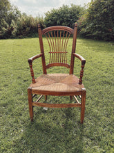 Load image into Gallery viewer, 1940s fruitwood and rush seat armchair