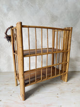 Load image into Gallery viewer, Vintage 70s bamboo cane folding two tier shelf