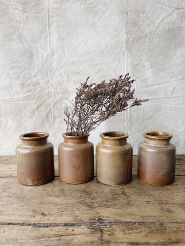 Vintage French sandstone mustard pots
