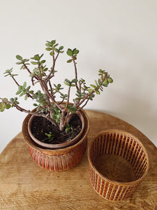 Vintage 1970s French wicker plant pot holders