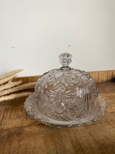 Vintage French 1950s pressed glass butter dome or cheese dome