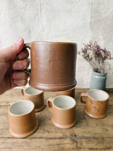 Vintage French rustic hand turned stoneware mugs - set of 6