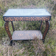 Load image into Gallery viewer, Vintage hand carved wood and mirror top side tables